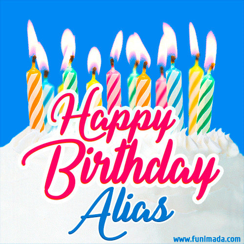 Happy Birthday GIF for Alias with Birthday Cake and Lit Candles