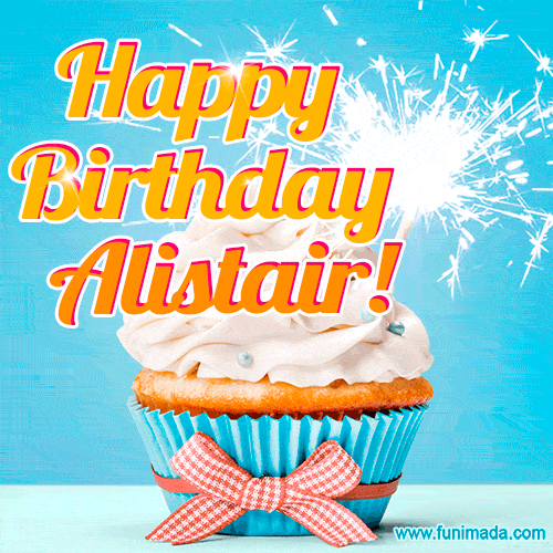Happy Birthday, Alistair! Elegant cupcake with a sparkler.