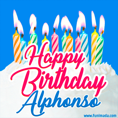 Happy Birthday GIF for Alphonso with Birthday Cake and Lit Candles