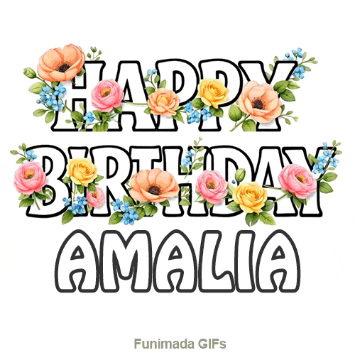 Happy Birthday Amalia animated GIF with delicate forget-me-nots moving in the breeze