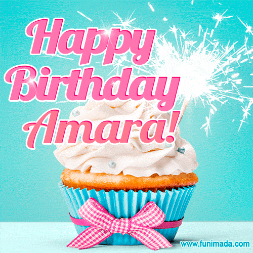 Happy Birthday Amara! Elegang Sparkling Cupcake GIF Image.