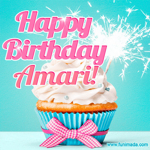Happy Birthday Amari! Elegang Sparkling Cupcake GIF Image.