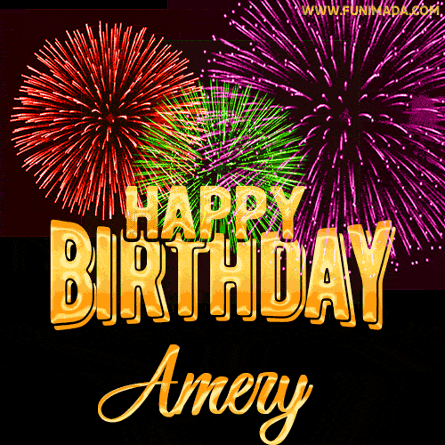 Wishing You A Happy Birthday, Amery! Best fireworks GIF animated greeting card.