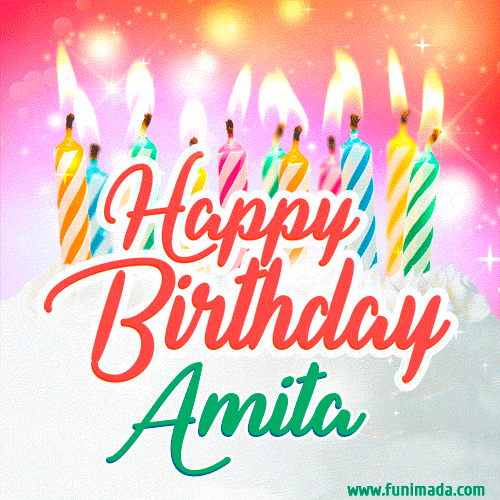 Happy Birthday GIF for Amita with Birthday Cake and Lit Candles