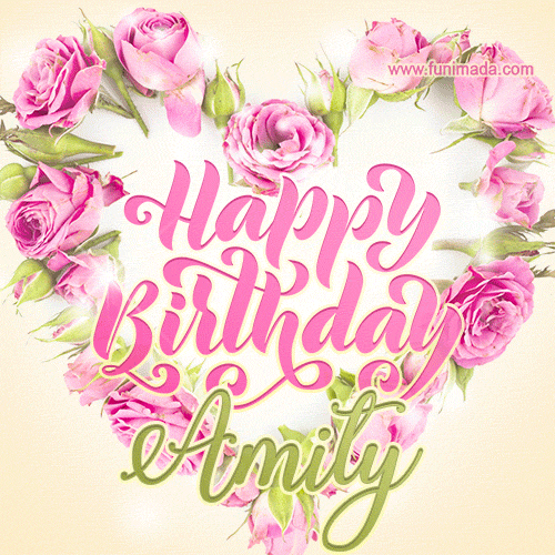 Pink rose heart shaped bouquet - Happy Birthday Card for Amity