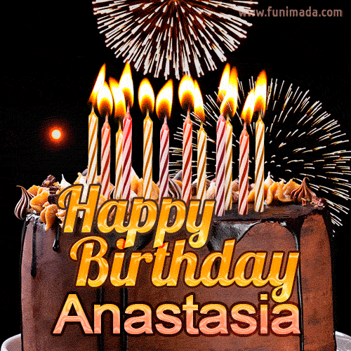 Chocolate Happy Birthday Cake for Anastasia (GIF)