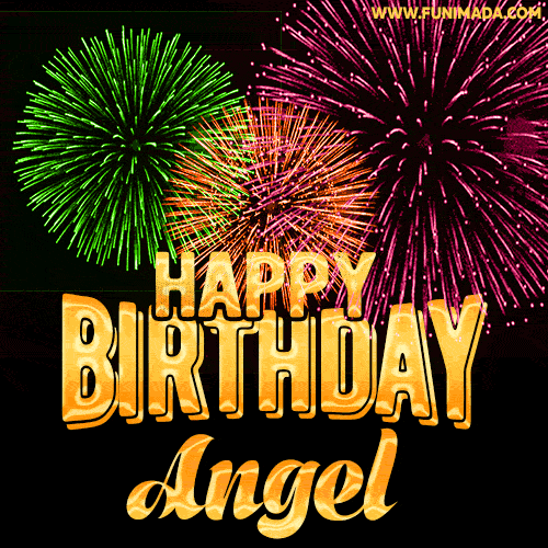 Wishing You A Happy Birthday, Angel! Best fireworks GIF animated greeting card.