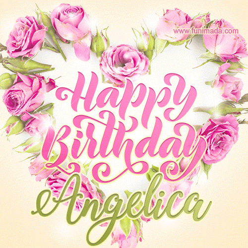 Pink rose heart shaped bouquet - Happy Birthday Card for Angelica