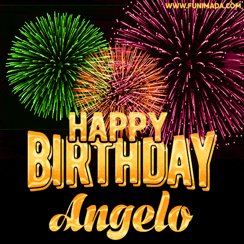 Wishing You A Happy Birthday, Angelo! Best fireworks GIF animated greeting card.