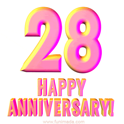 Happy 28th Anniversary 3D Text Animated GIF