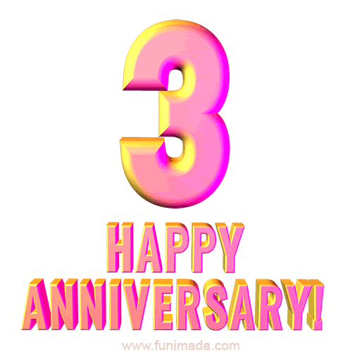 Happy 3rd Anniversary 3D Text Animated GIF