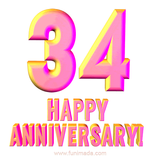 Happy 34th Anniversary 3D Text Animated GIF