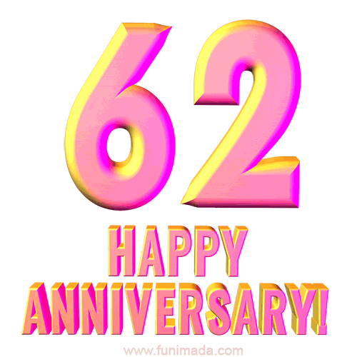 Happy 62nd Anniversary 3D Text Animated GIF