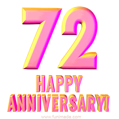 Happy 72nd Anniversary 3D Text Animated GIF