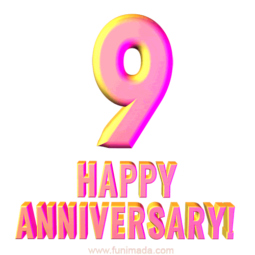 Happy 9th Anniversary 3D Text Animated GIF