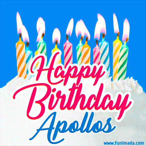 Happy Birthday GIF for Apollos with Birthday Cake and Lit Candles