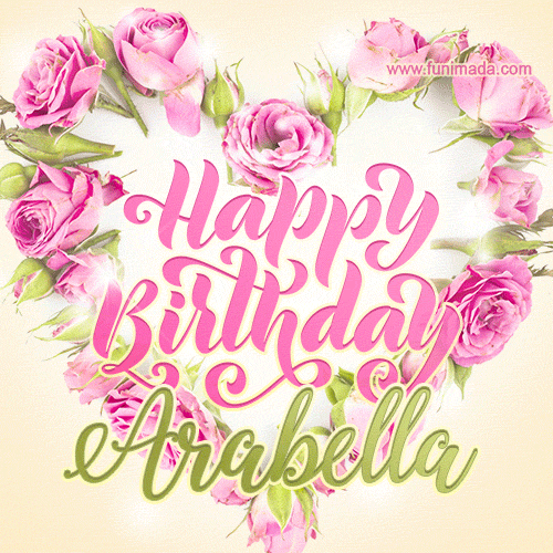 Pink rose heart shaped bouquet - Happy Birthday Card for Arabella