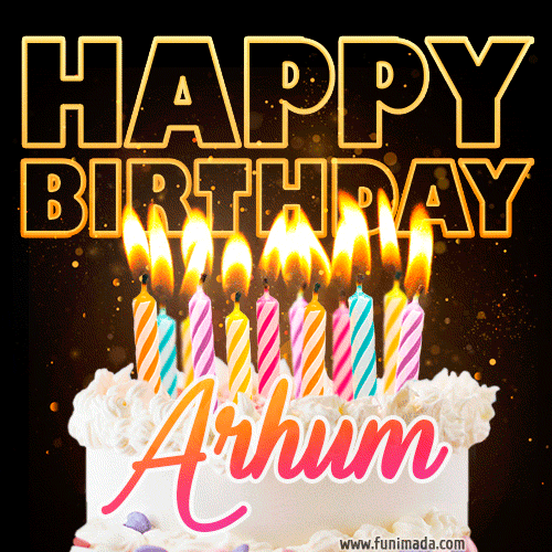 Arhum - Animated Happy Birthday Cake GIF for WhatsApp