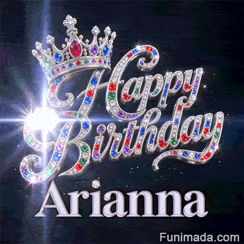 Glittering particles and stellar space light beams around a sparkling queen crown, customized with Arianna's name.