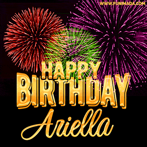 Wishing You A Happy Birthday, Ariella! Best fireworks GIF animated greeting card.