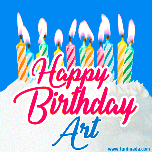 Happy Birthday GIF for Art with Birthday Cake and Lit Candles