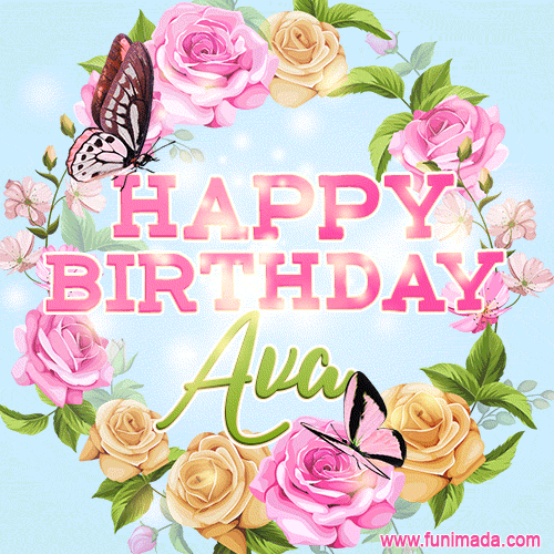Beautiful Birthday Flowers Card for Ava with Animated Butterflies