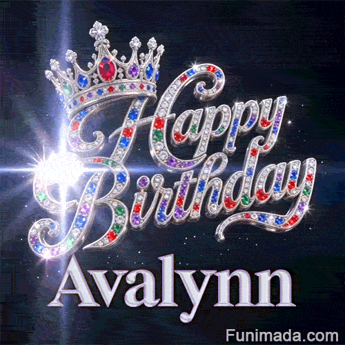 Elegant silver crown with red, green, and blue gemstones on top of diamond cursive text, custom-designed for Avalynn.
