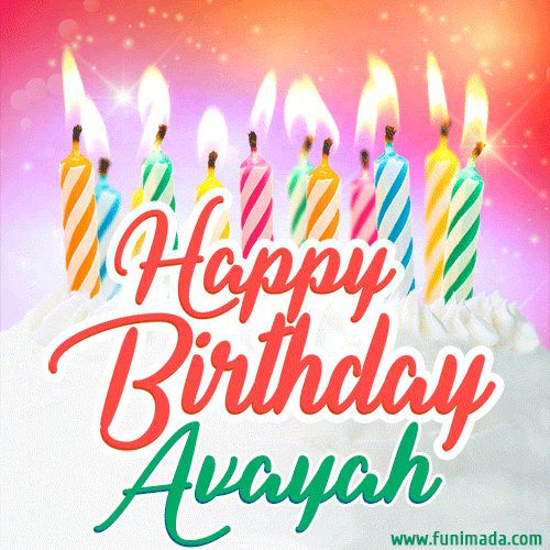 Happy Birthday GIF for Avayah with Birthday Cake and Lit Candles