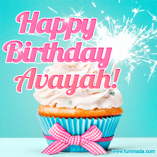 Happy Birthday Avayah! Elegang Sparkling Cupcake GIF Image.