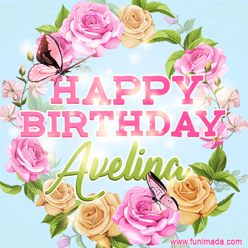 Beautiful Birthday Flowers Card for Avelina with Animated Butterflies