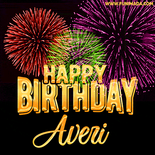 Wishing You A Happy Birthday, Averi! Best fireworks GIF animated greeting card.