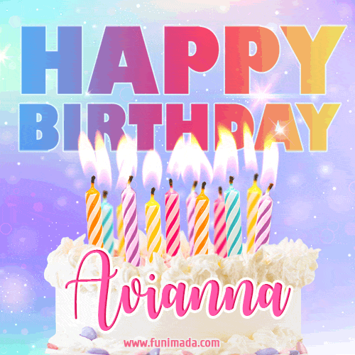 Animated Happy Birthday Cake with Name Avianna and Burning Candles