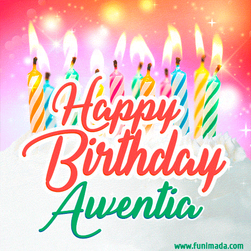 Happy Birthday GIF for Awentia with Birthday Cake and Lit Candles