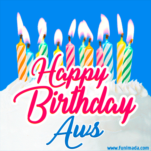 Happy Birthday GIF for Aws with Birthday Cake and Lit Candles