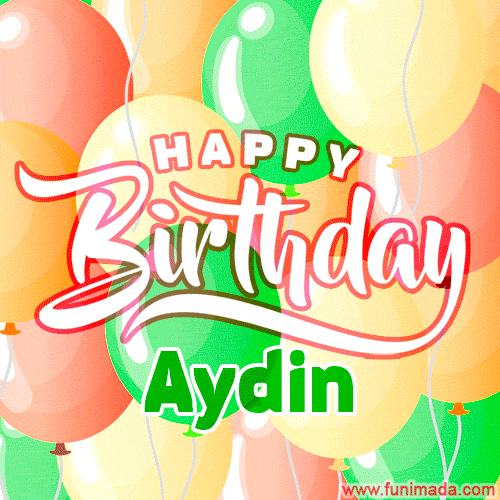 Happy Birthday Image for Aydin. Colorful Birthday Balloons GIF Animation.