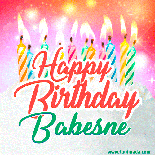 Happy Birthday GIF for Babesne with Birthday Cake and Lit Candles
