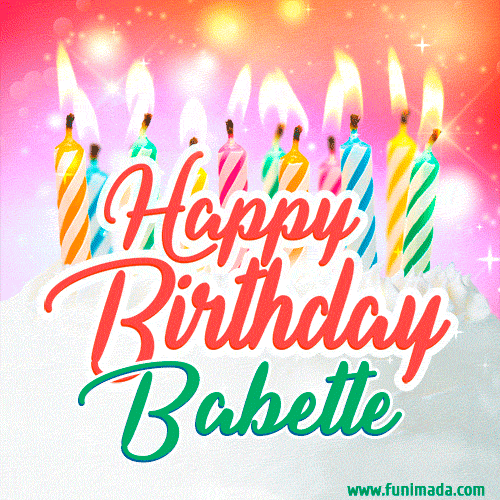 Happy Birthday GIF for Babette with Birthday Cake and Lit Candles