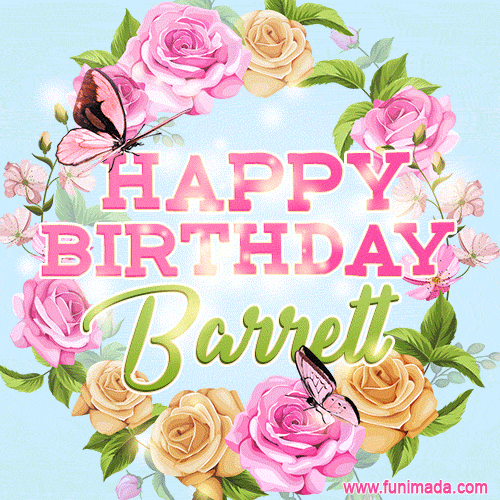 Beautiful Birthday Flowers Card for Barrett with Animated Butterflies