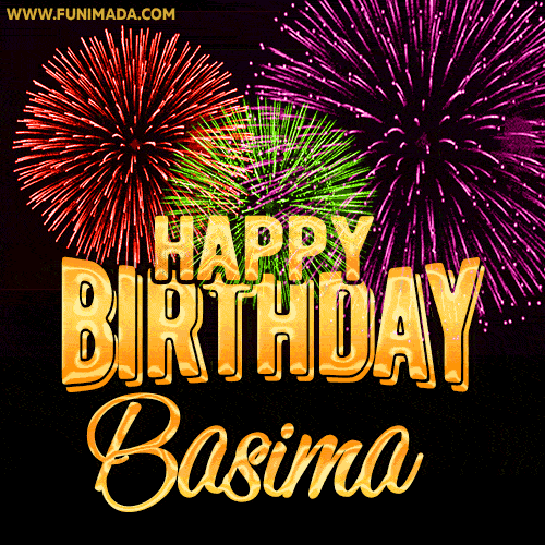 Wishing You A Happy Birthday, Basima! Best fireworks GIF animated greeting card.
