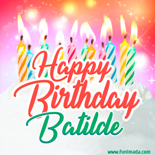 Happy Birthday GIF for Batilde with Birthday Cake and Lit Candles