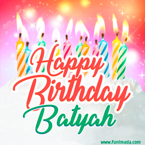 Happy Birthday GIF for Batyah with Birthday Cake and Lit Candles