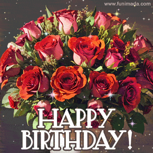 Stunning dark red roses on black background happy birthday gif image