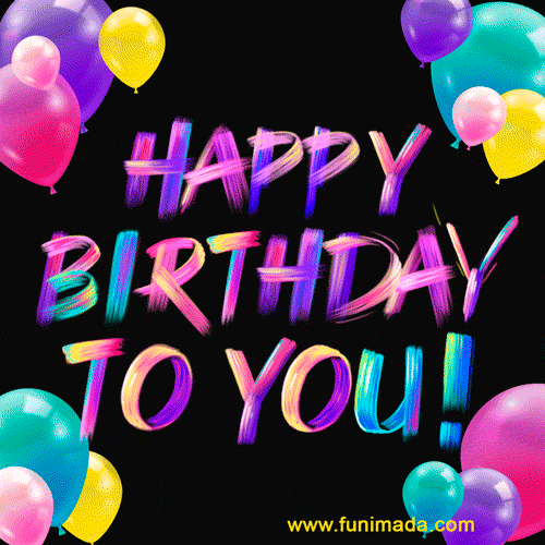 Multicolor animated brush strokes typography and balloon frame happy birthday GIF