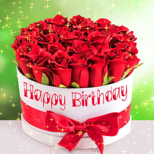Red Rose Box bouquet of flowers happy birthday sparkling gif