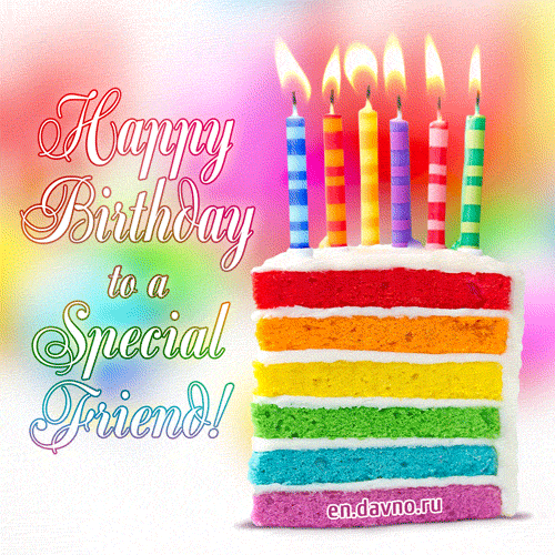 Rainbow Cake with Candles GIF Animated Birthday Card for a Special Friend