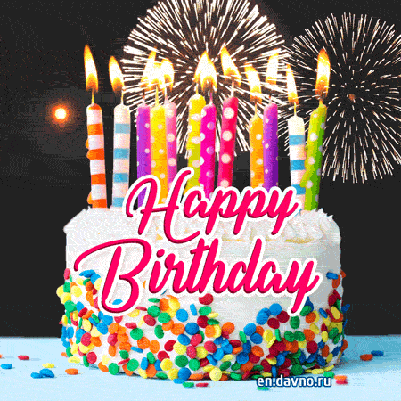 Amazing Animated GIF with Birthday Cake and Fireworks — Download ...