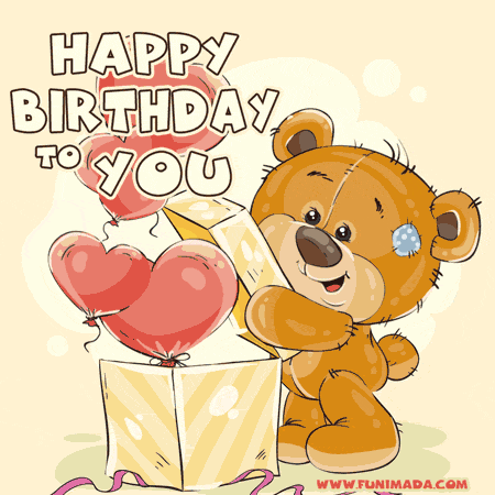 Cute Teddy Bear and Red Balloons GIF - Happy Birthday Animation — Download  on 
