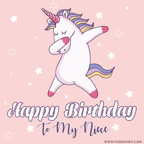 Happy birthday to my niece gif animation. Cute unicorn doing dabbing. —  Download on 