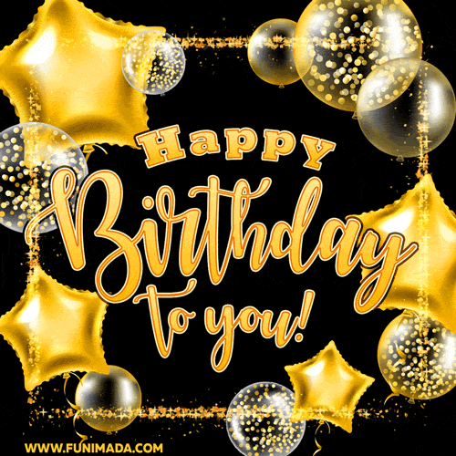 Happy Birthday to You! Animated Gold Glitter Frame and Beautiful Balloons.  — Download on 