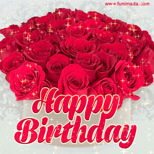 Lovely Red Rose Bouquet in a Box Happy Birthday Animated GIF with Sparkles  — Download on 